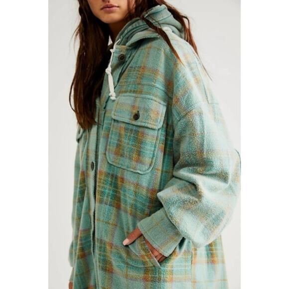 Free People Plaid Long Ruby Jacket in Sage Combo Size XS Grunge Distressed - Picture 4 of 10